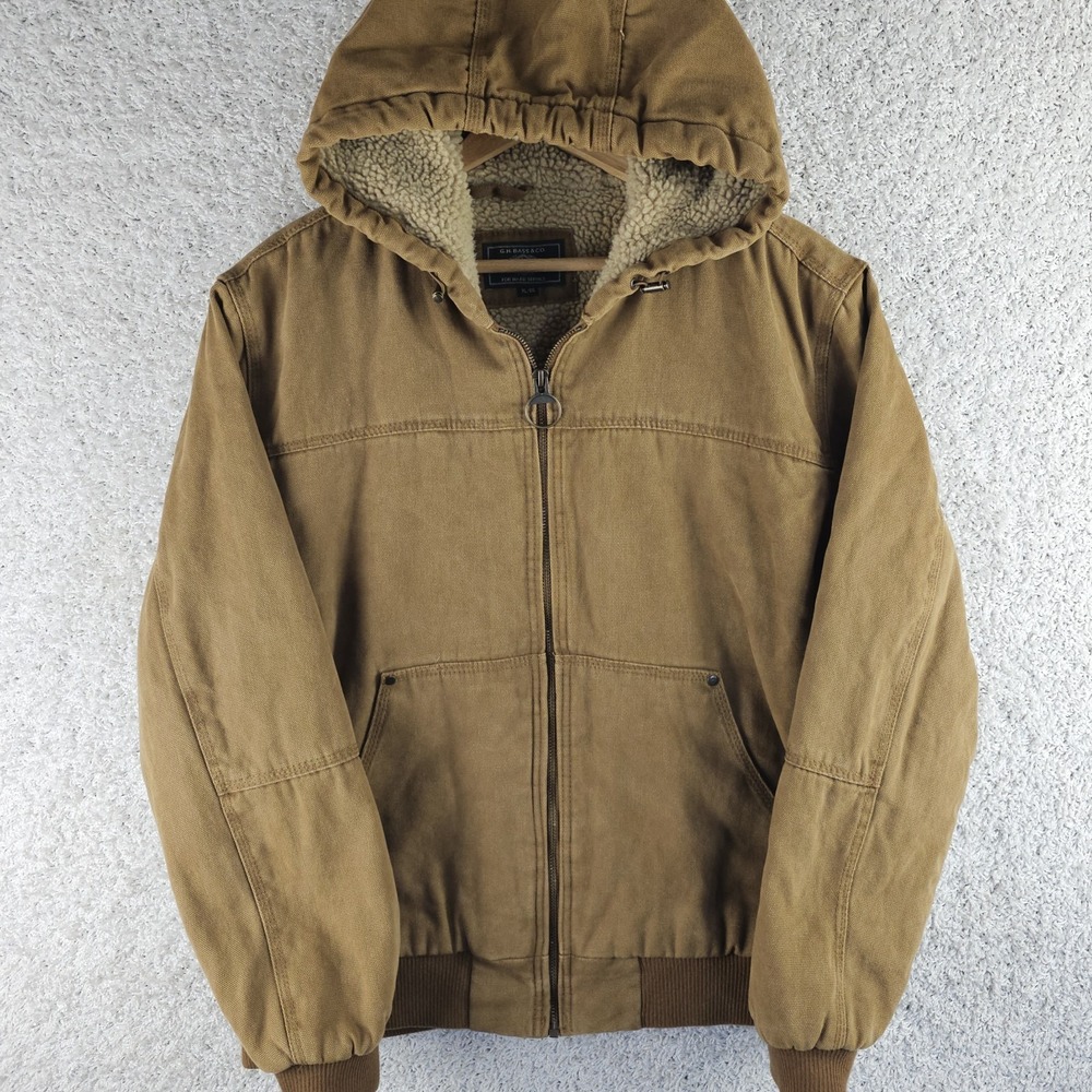 G.H. Bass & Co Sherpa Lined Canvas Bomber Full Zip Jacket Men's XL Workwear